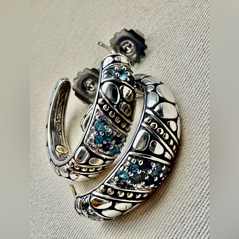 John Hardy Kali Lavafire Sea Colorway Hoop Post Earrings Sterling Silver & 18K